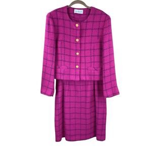 Vintage Jacobson's Mohair Wool Skirt Blazer Suit Size 14/16 Fuchsia Pink Plaid